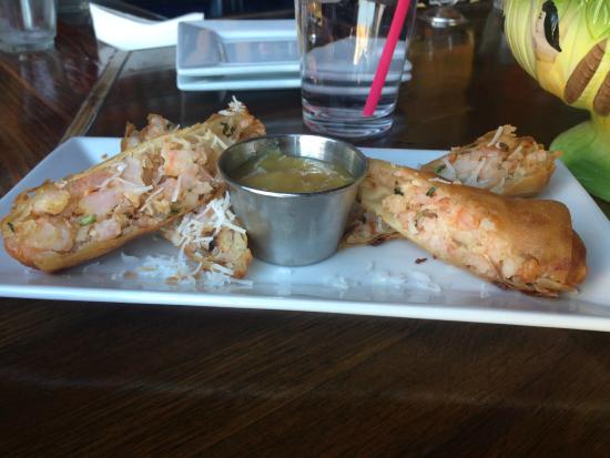 Hula's Modern Tiki signature dishes Coconut Shrimp RollsFish TacosLoco Moco